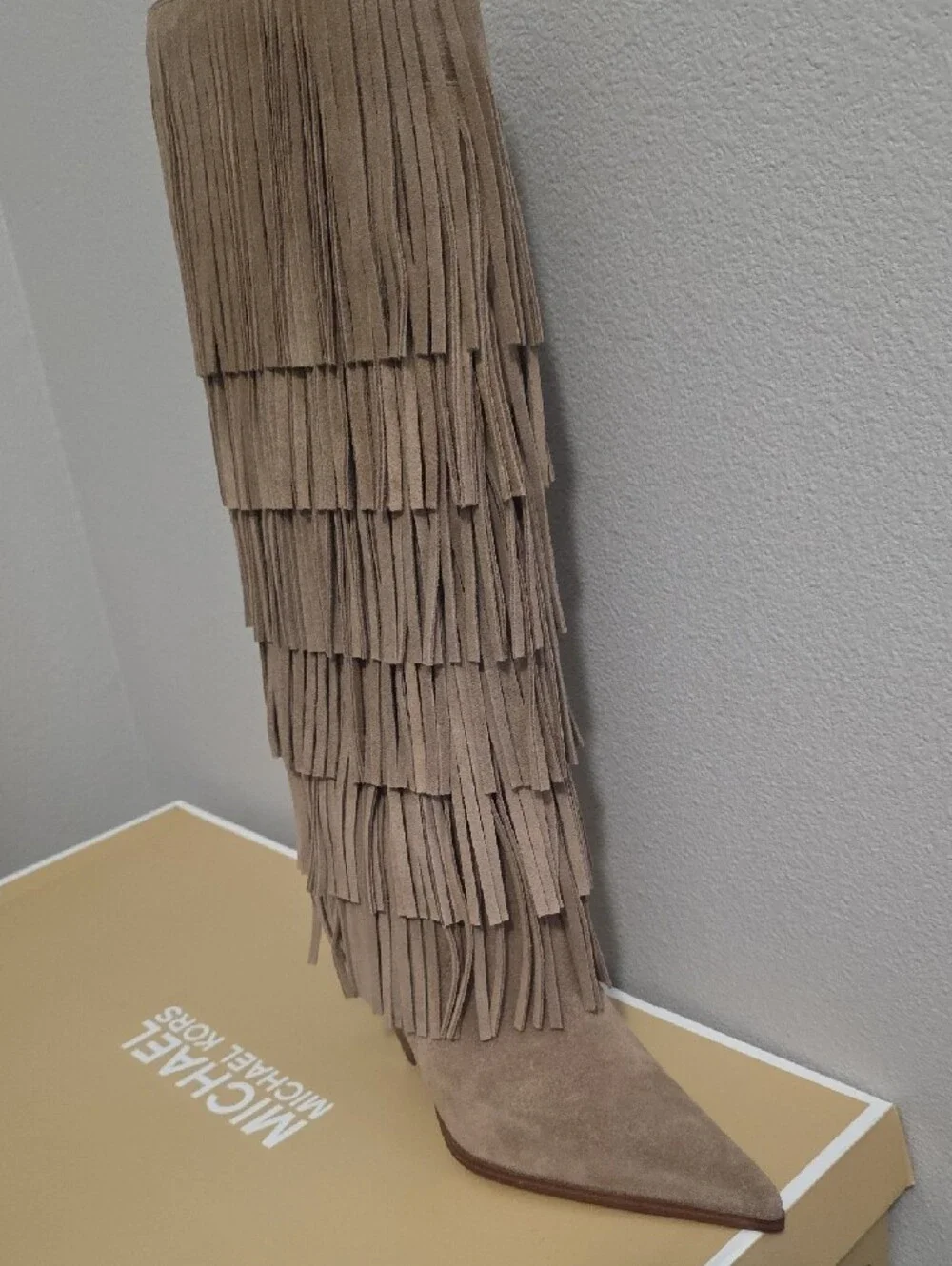 Michael Kors Tan Suede Over-the-Knee Fringe Boots Size 8M